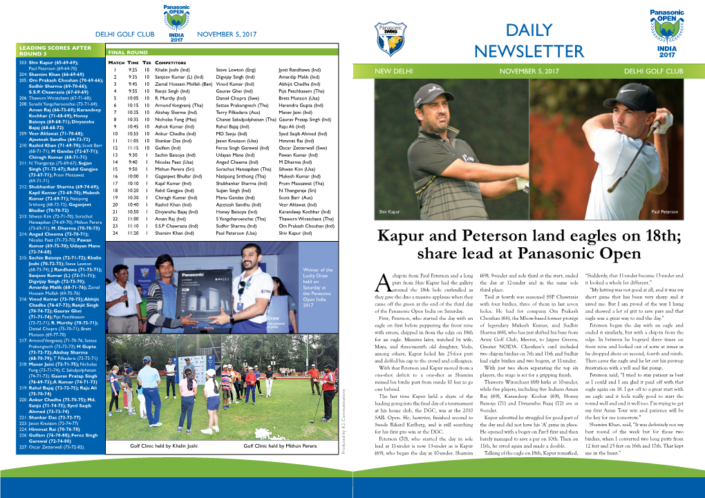 Share Lead at Panasonic Open DAILY NEWSLETTER