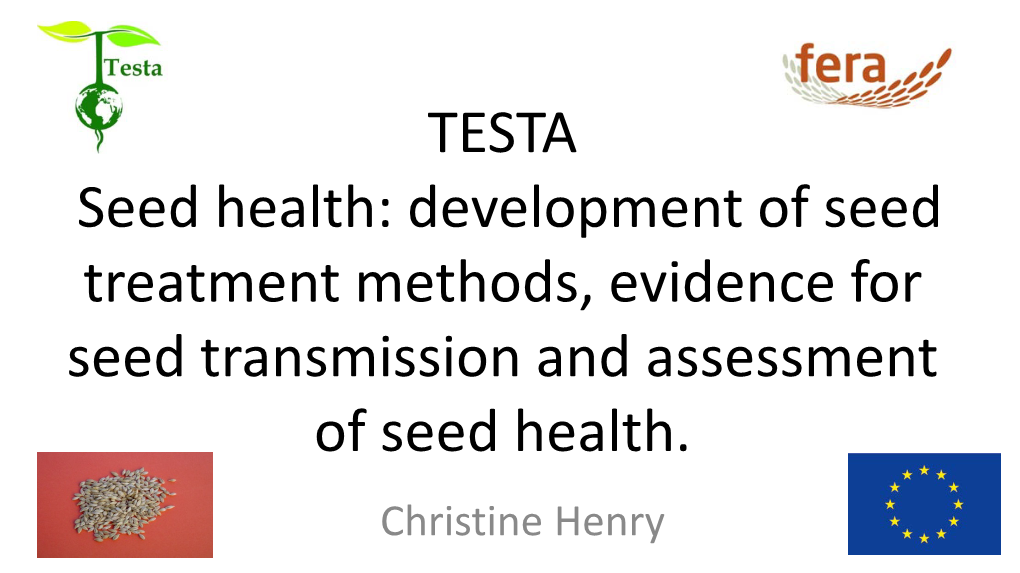 TESTA Seed Health: Development of Seed Treatment Methods, Evidence for Seed Transmission and Assessment of Seed Health