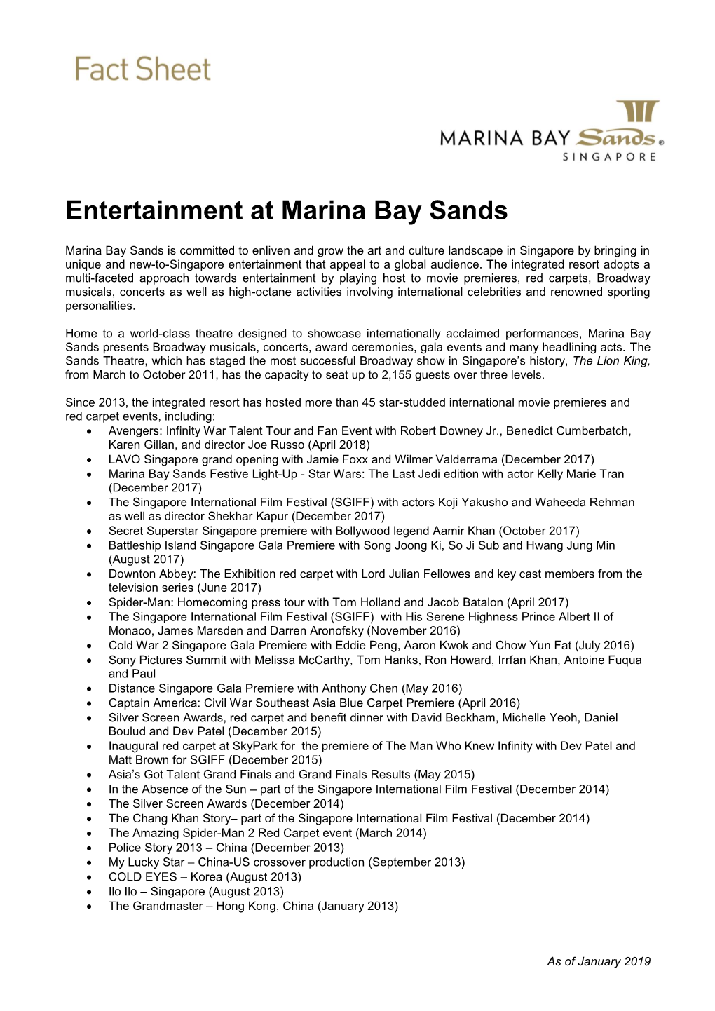 Entertainment at Marina Bay Sands