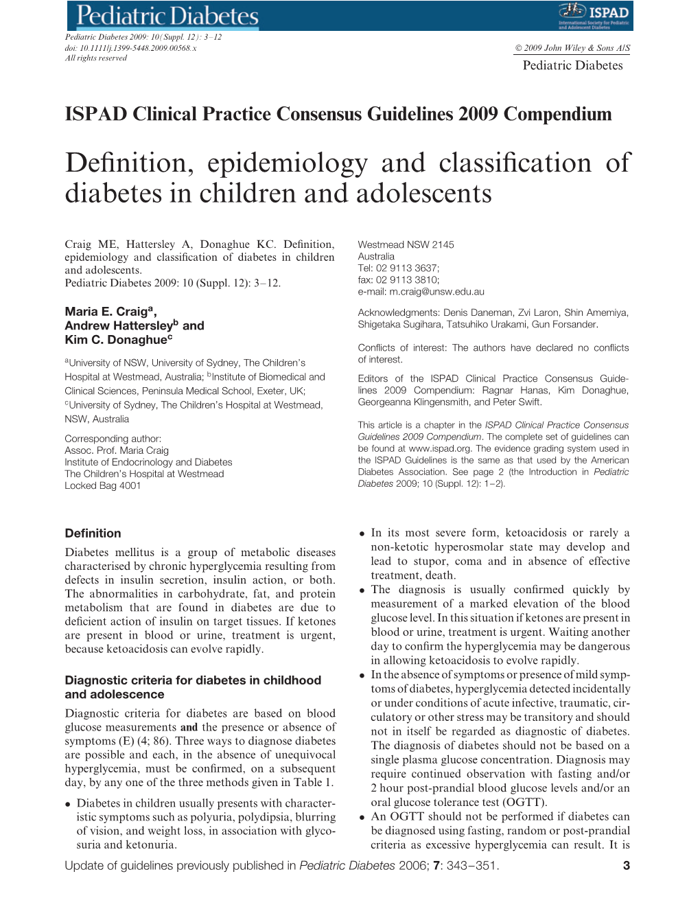 Definition, Epidemiology and Classification of Diabetes in Children