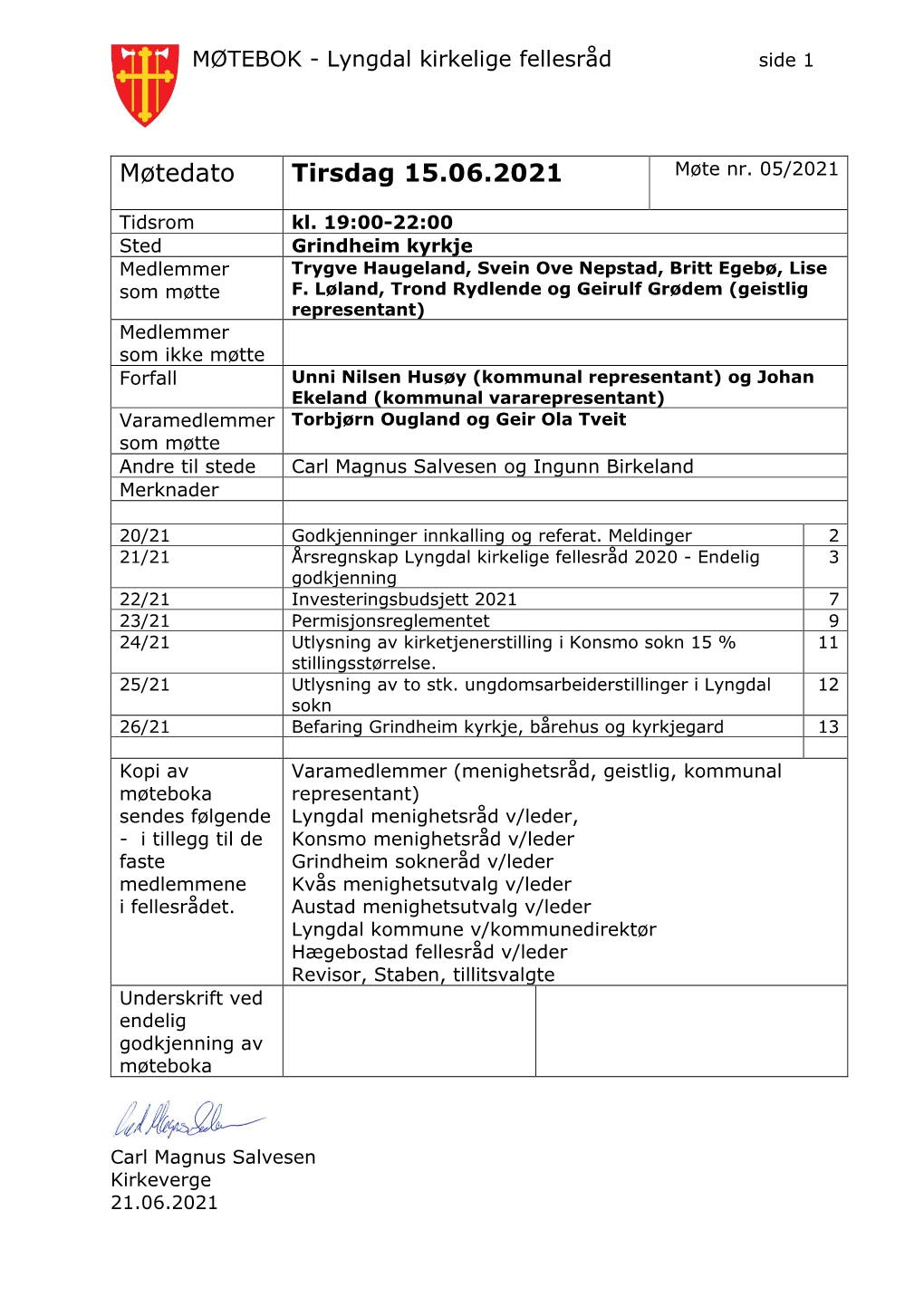 Møtebok FR-Møte 05-21 Lyngdal Kirkelige Fellesråd 15.05.2021