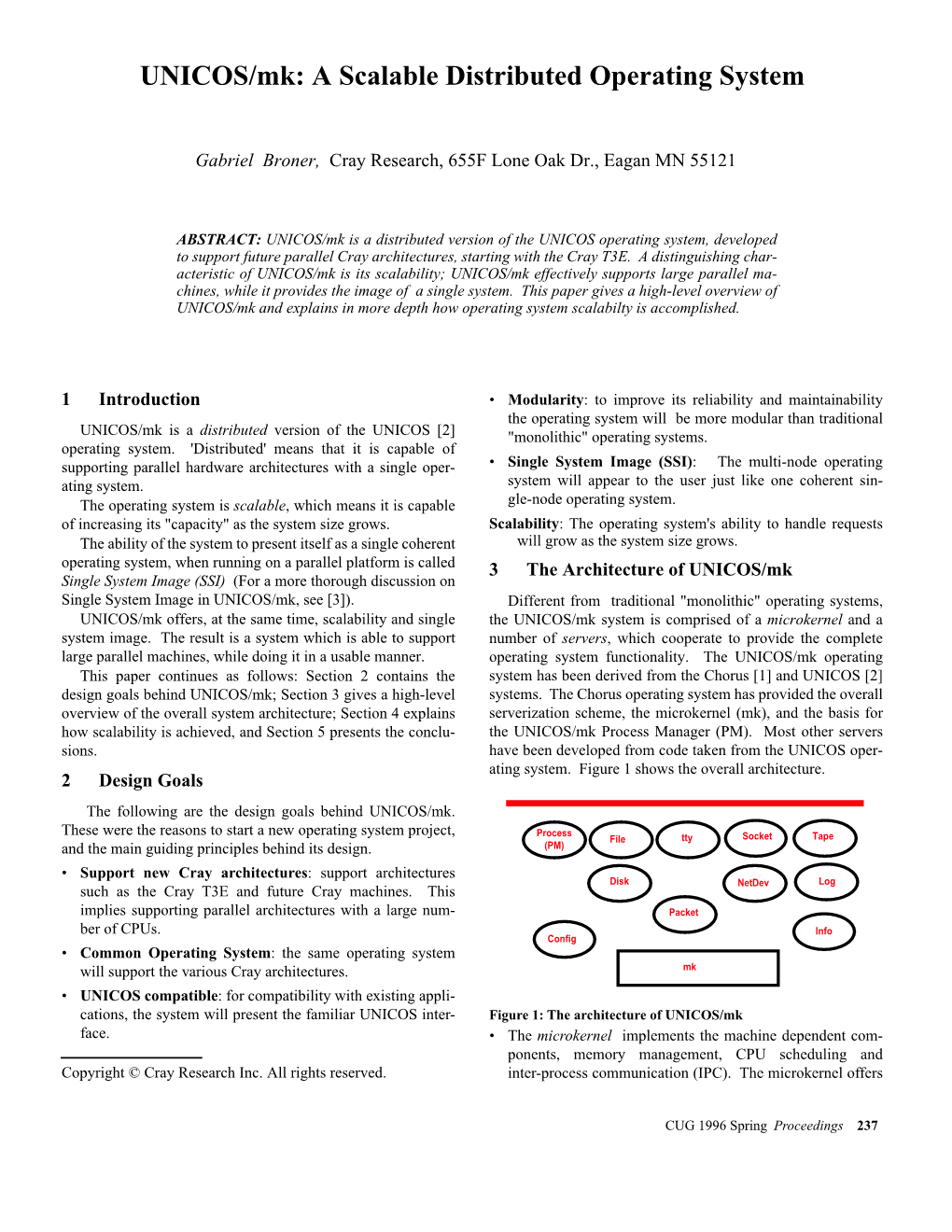 UNICOS/Mk: a Scalable Distributed Operating System