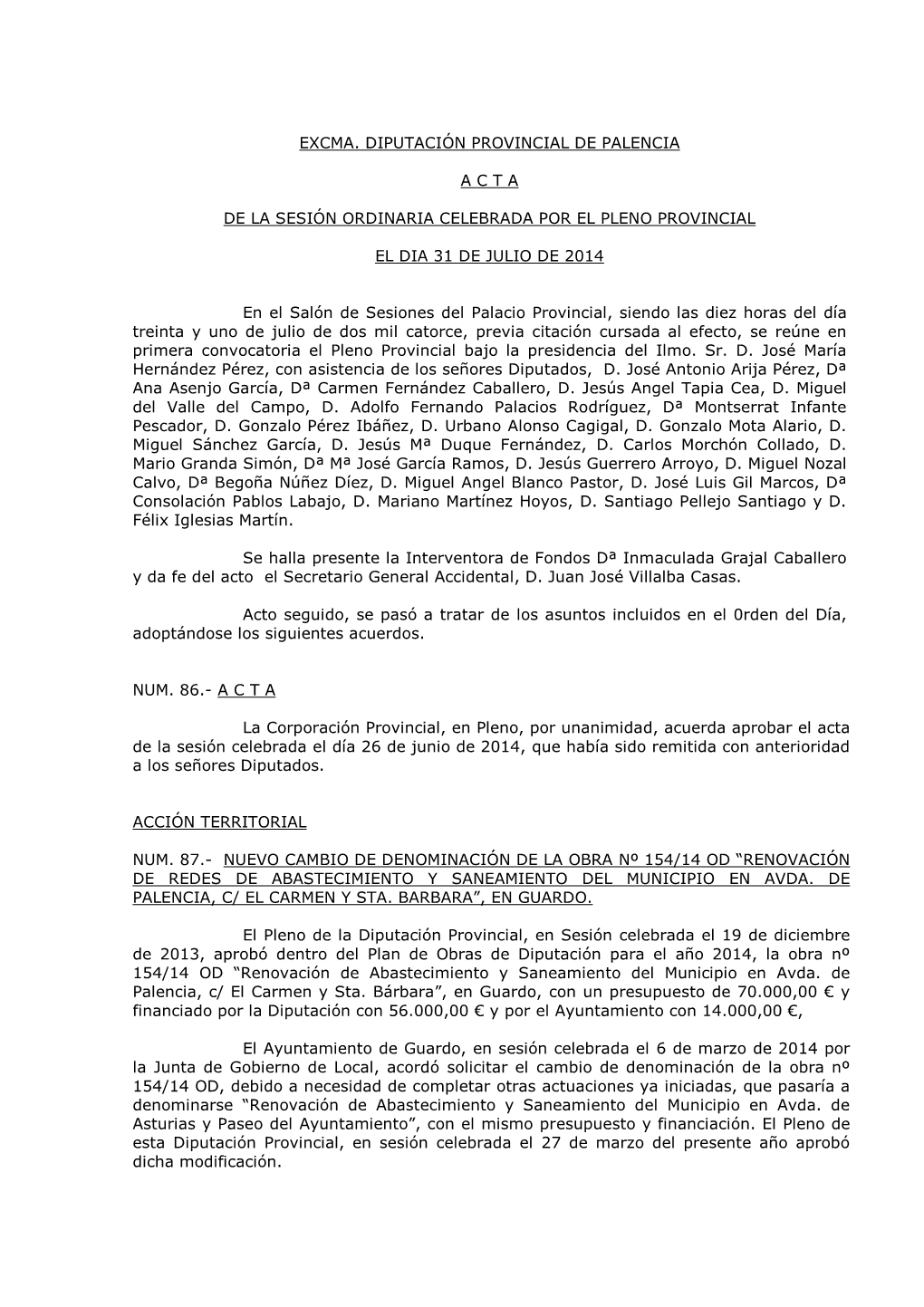 Acta Del Sesión De Plenos De 31 De Julio De