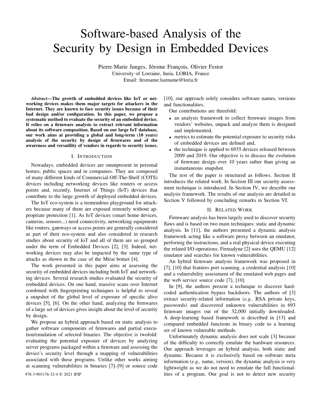 Software-Based Analysis of the Security by Design in Embedded Devices