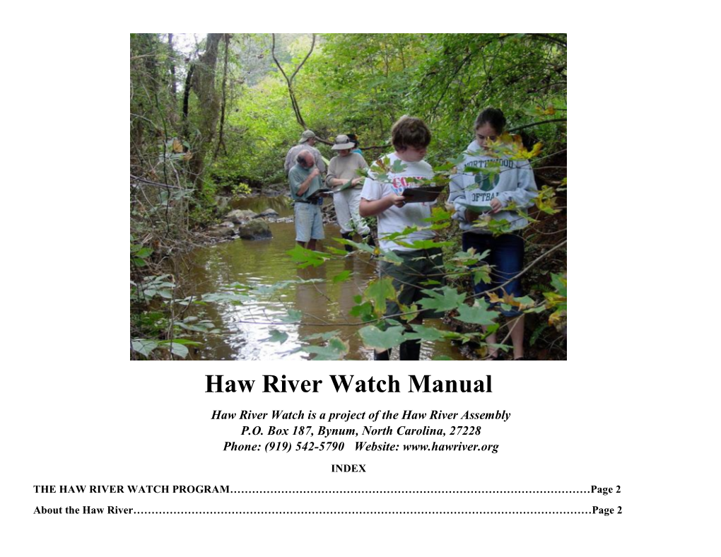 Haw River Watch Manual Haw River Watch Is a Project of the Haw River Assembly P.O