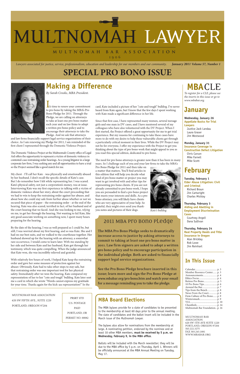 SPECIAL PRO BONO ISSUE Making a Difference MBACLE by Sarah Crooks, MBA President