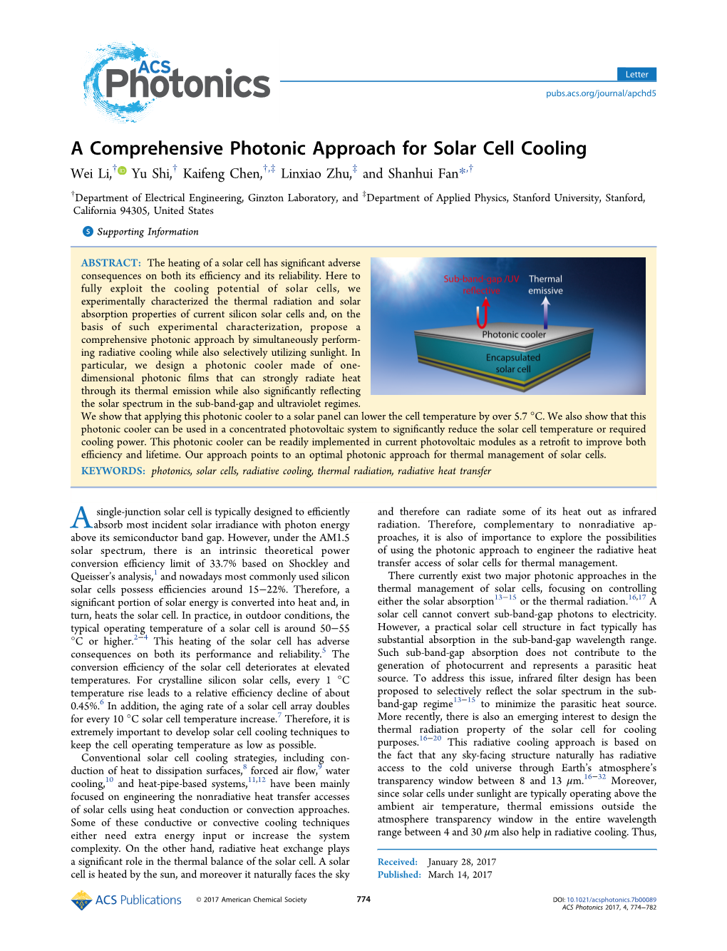 A Comprehensive Photonic Approach for Solar Cell Cooling