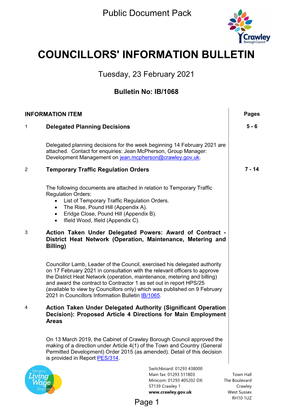 (Public Pack)Agenda Document for Councillors' Information Bulletin