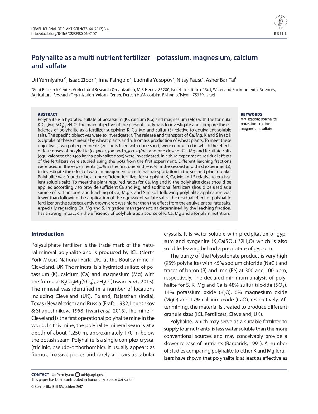 Polyhalite As a Multi Nutrient Fertilizer – Potassium, Magnesium, Calcium and Sulfate