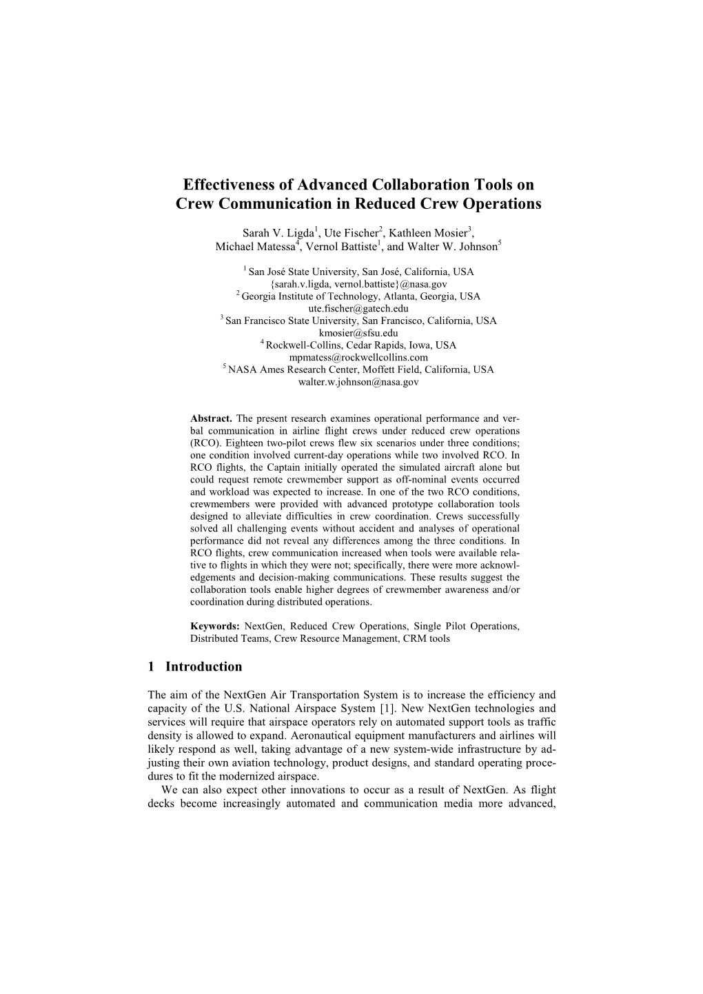 Effectiveness of Advanced Collaboration Tools on Crew Communication in Reduced Crew Operations