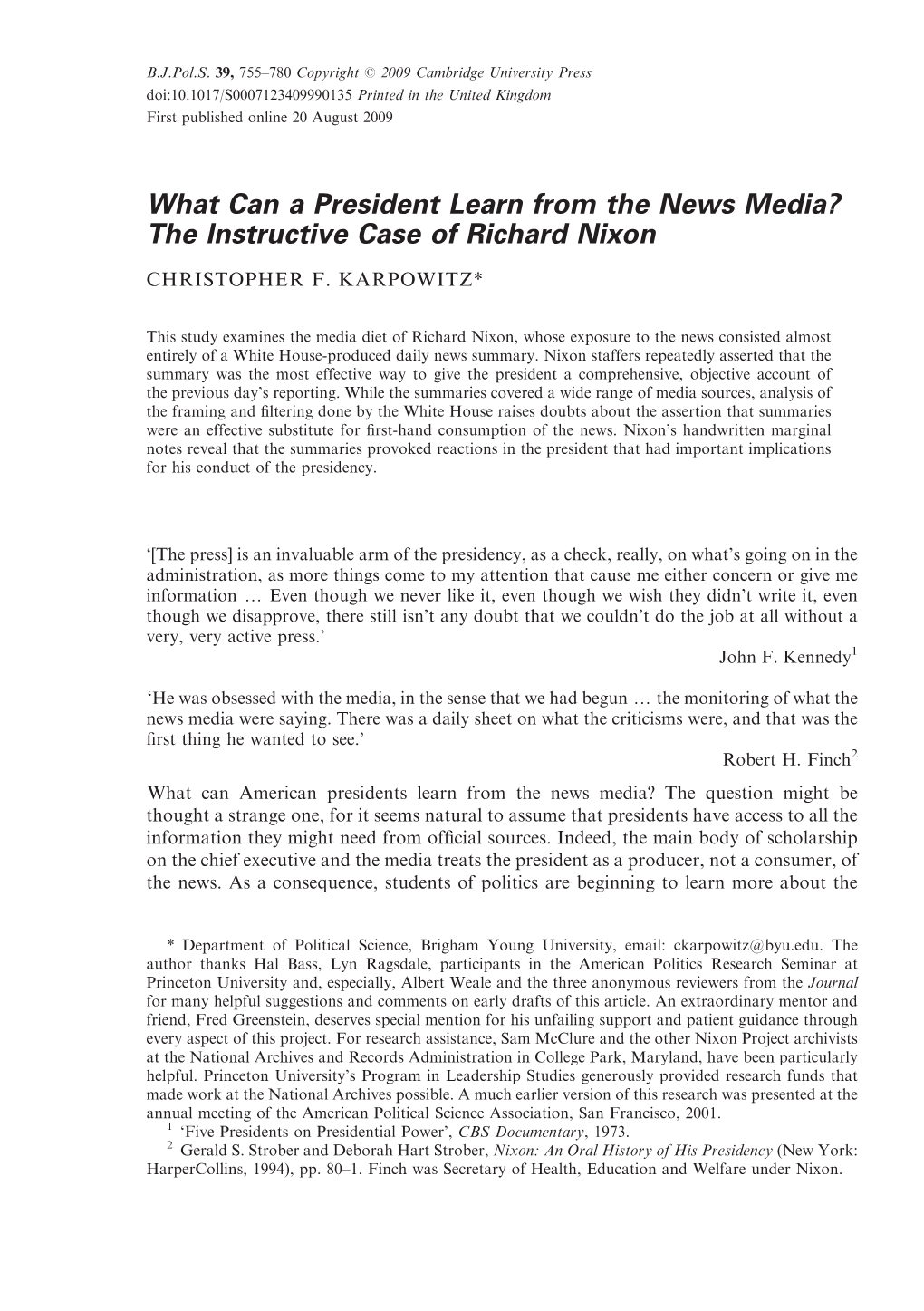 What Can a President Learn from the News Media? the Instructive Case of Richard Nixon