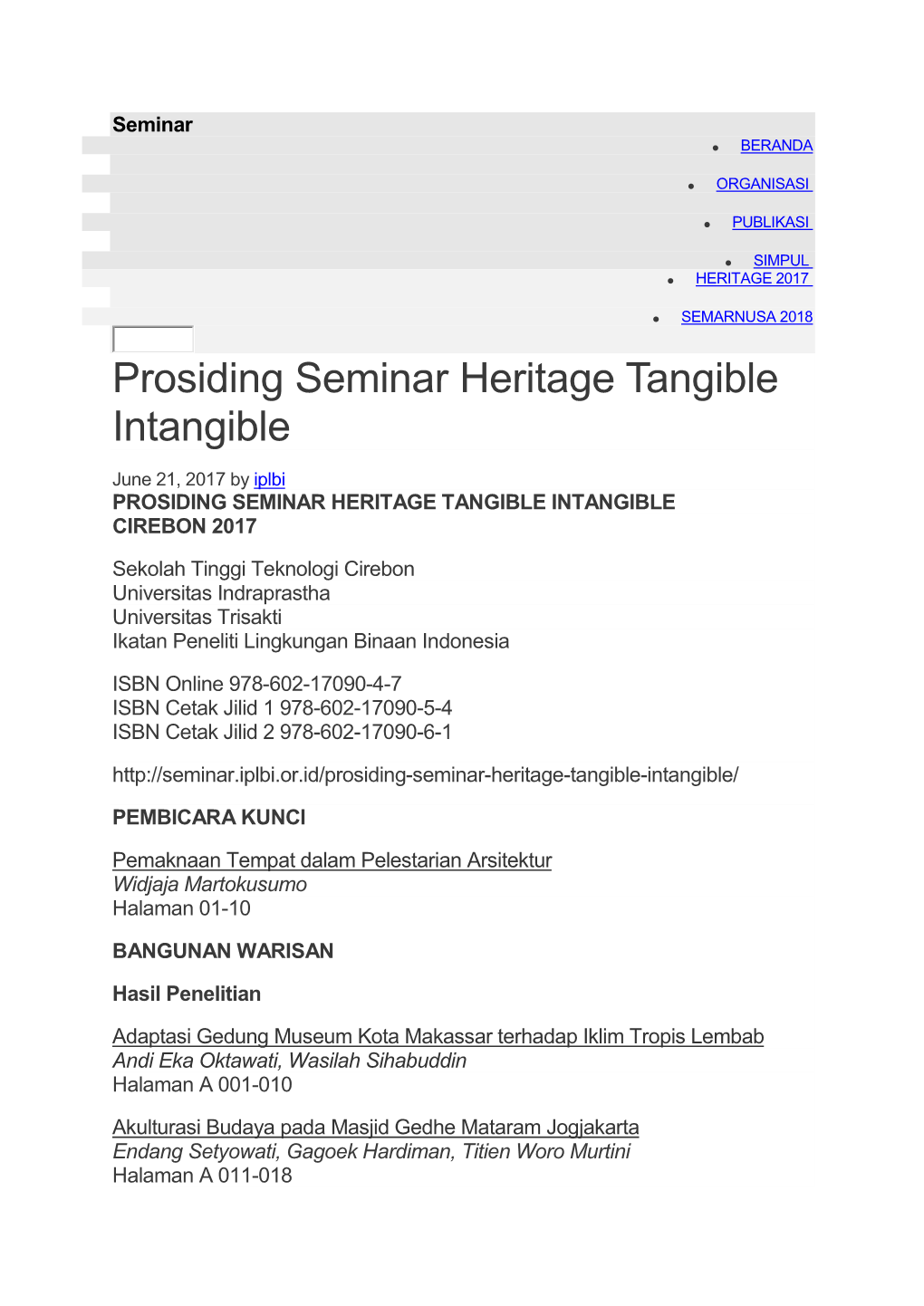 Prosiding Seminar Heritage Tangible Intangible