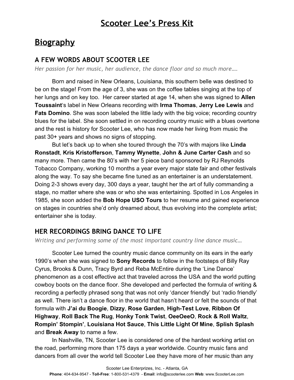 Scooter Lee's Press Kit Biography