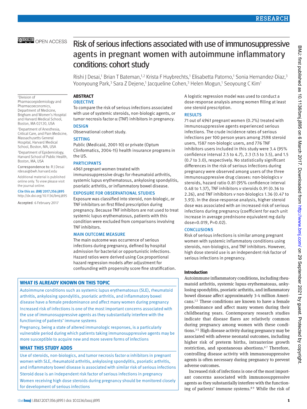 Risk of Serious Infections Associated with Use of Immunosuppressive Agents in Pregnant Women with Autoimmune Inflammatory Condit