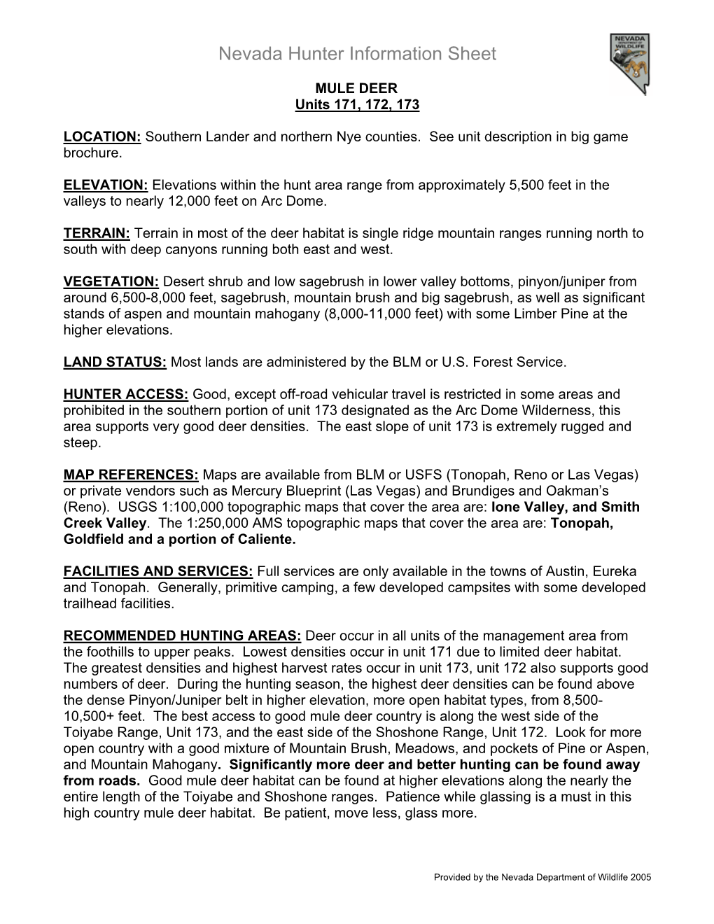 MULE DEER Units 171, 172, 173