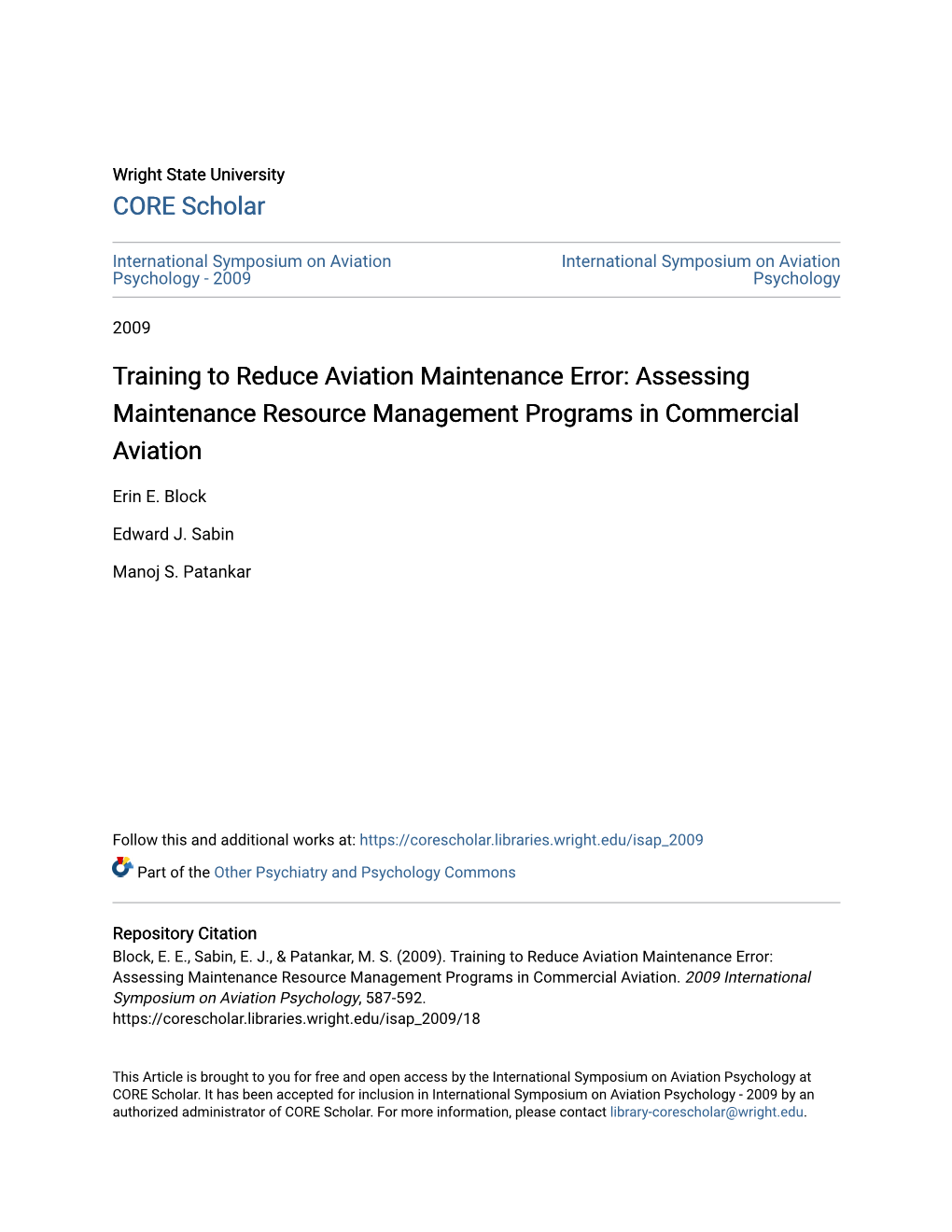 Training to Reduce Aviation Maintenance Error: Assessing Maintenance Resource Management Programs in Commercial Aviation