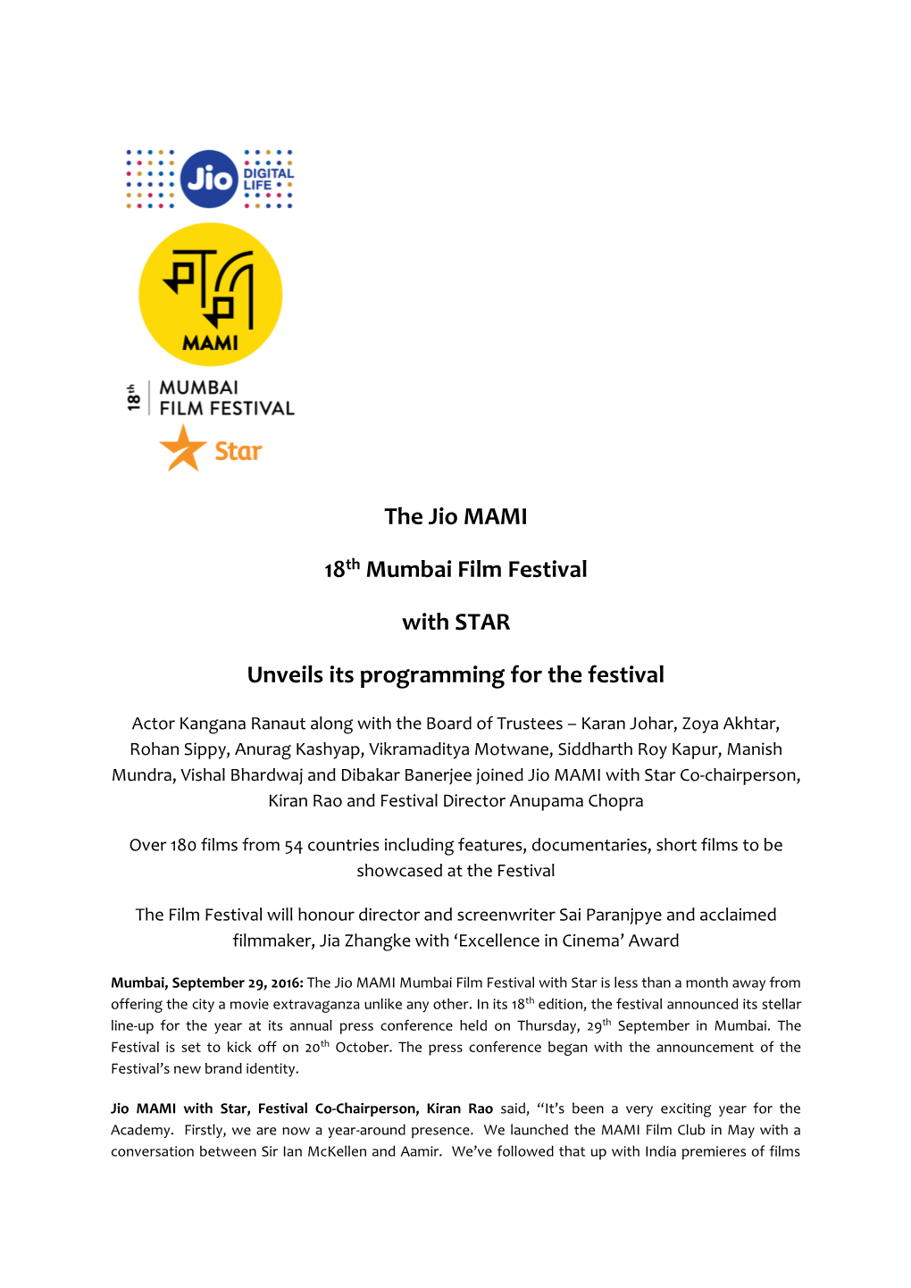 The Jio MAMI 18Th Mumbai Film Festival with STAR Unveils Its