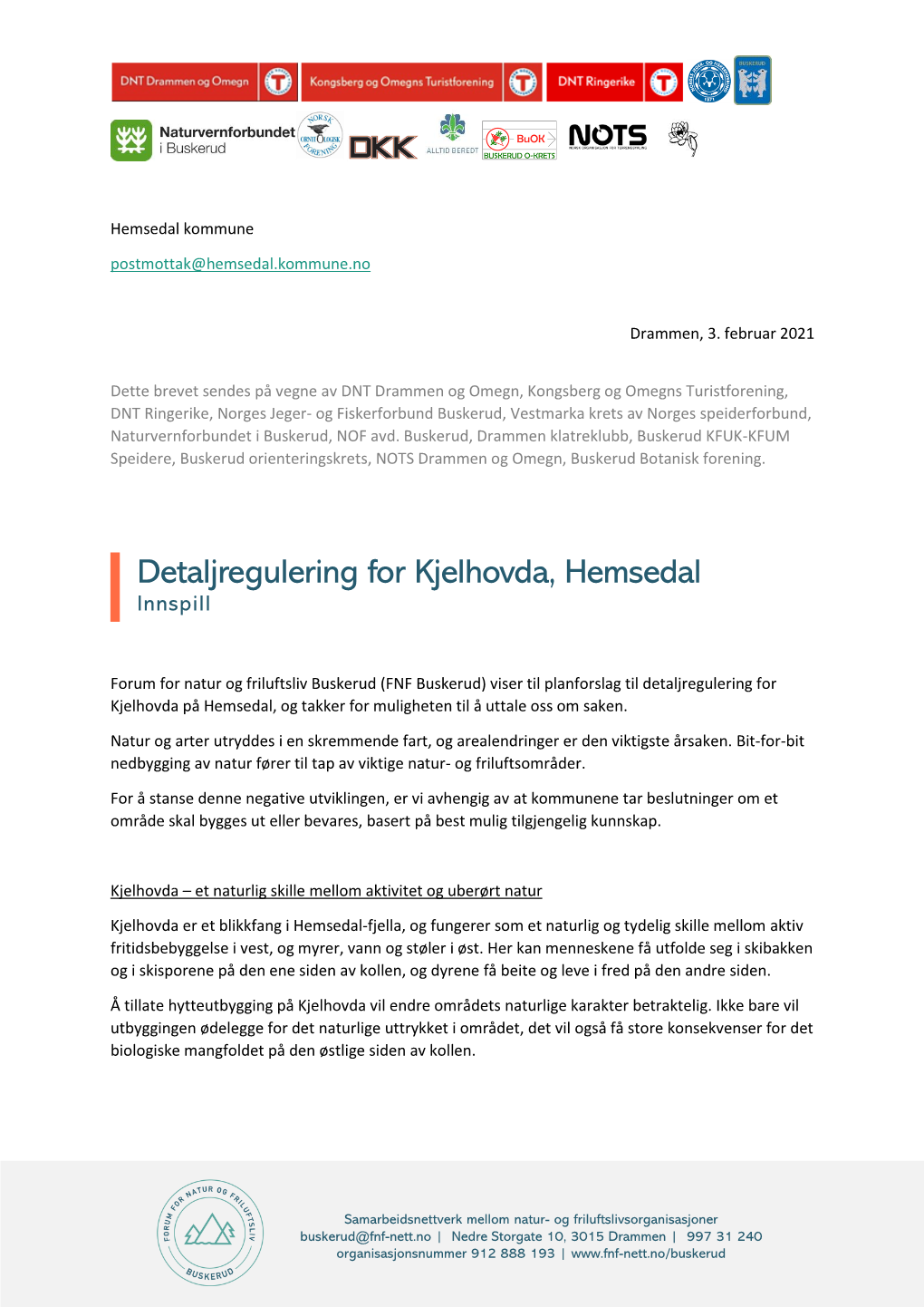 Detaljregulering for Kjelhovda, Hemsedal Innspill