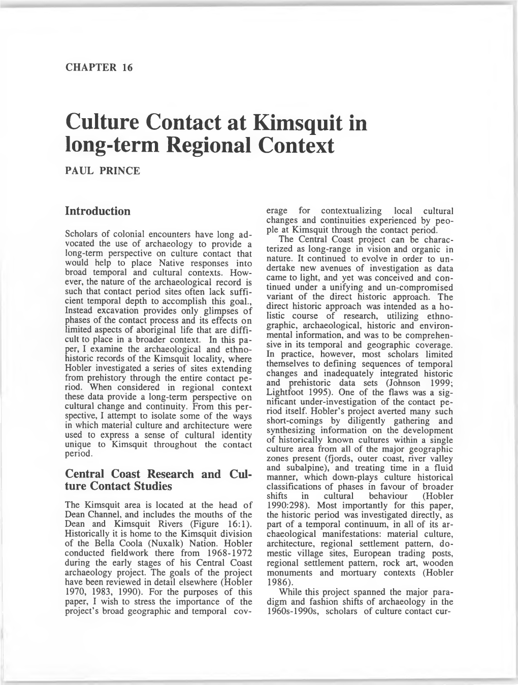 Culture Contact at Kimsquit in Long-Term Regional Context