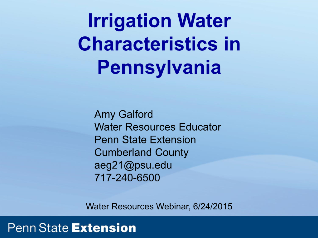 Irrigation Water Characteristics in Pennsylvania