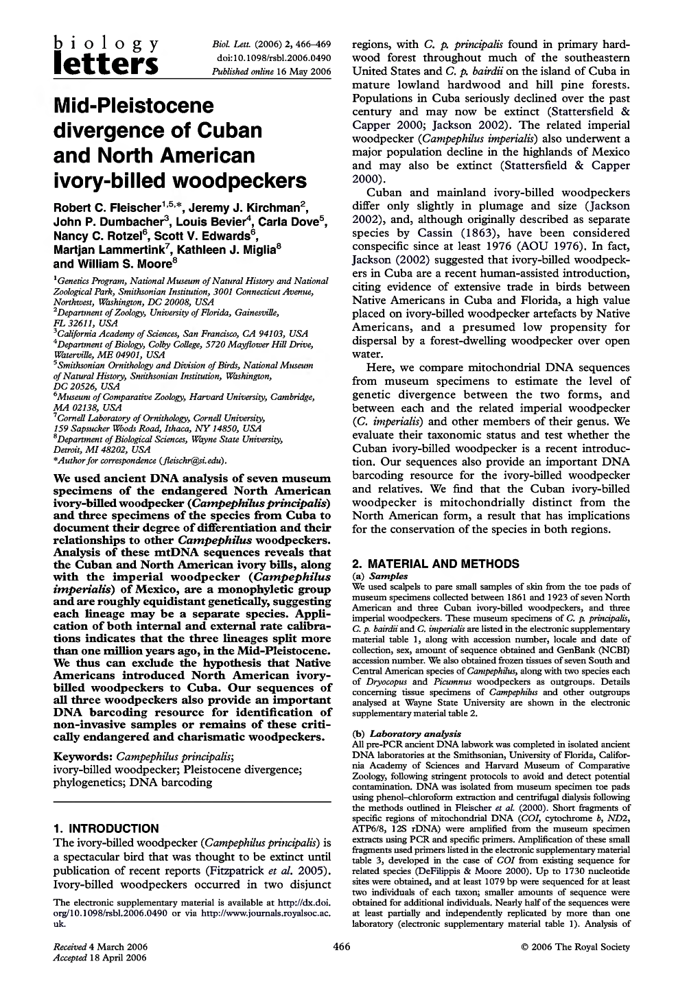 Mid-Pleistocene Divergence of Cuban and North American Ivory-Billed