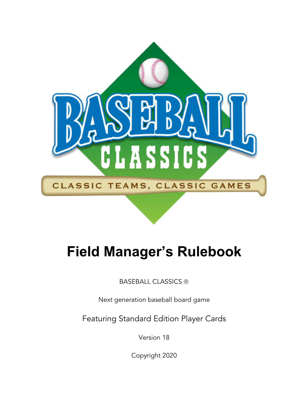 Baseball Classics Field Managers Rulebook V18 Standard Edition DL