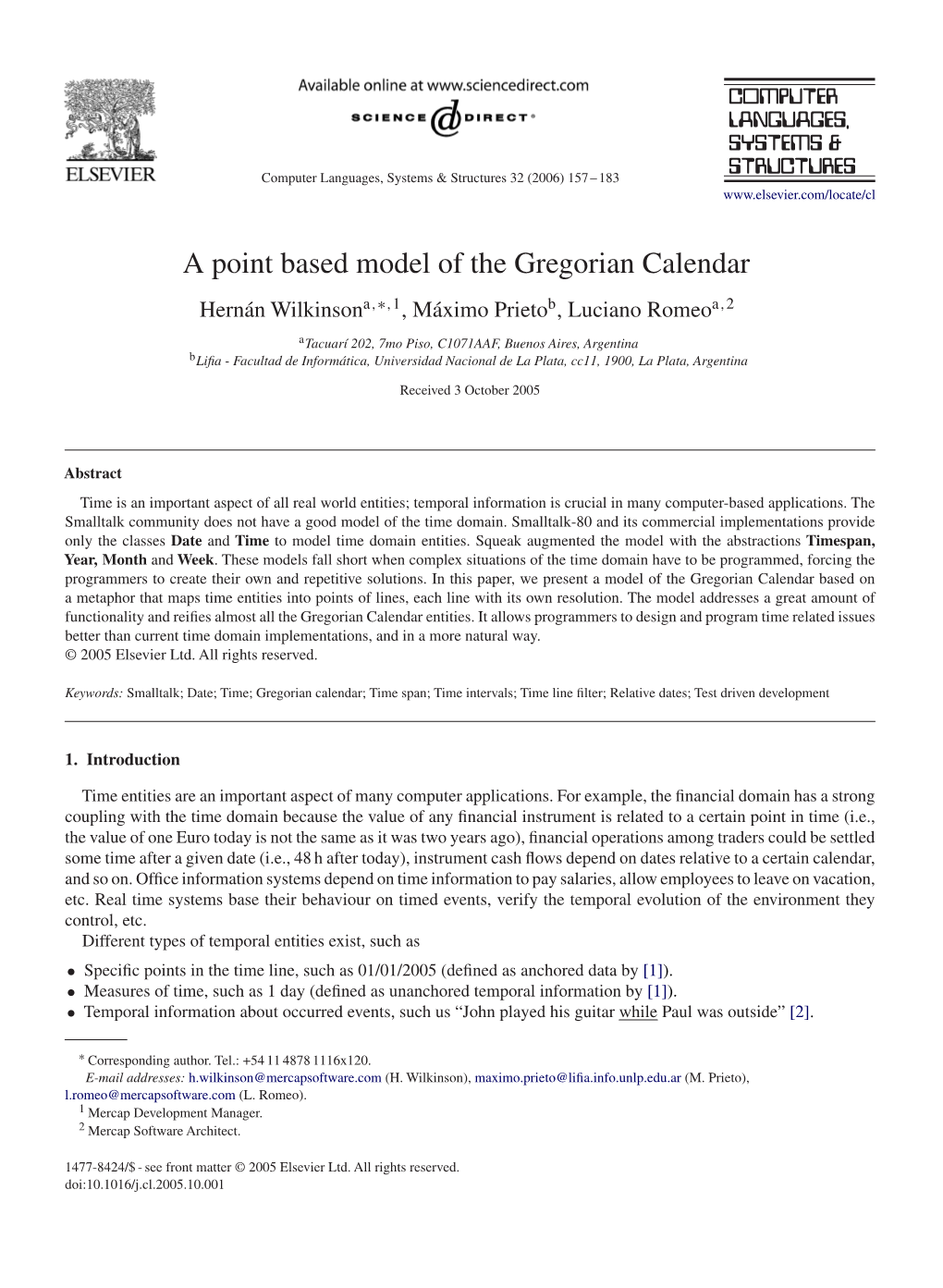 A Point Based Model of the Gregorian Calendar Hernán Wilkinsona,∗,1, Máximo Prietob, Luciano Romeoa,2