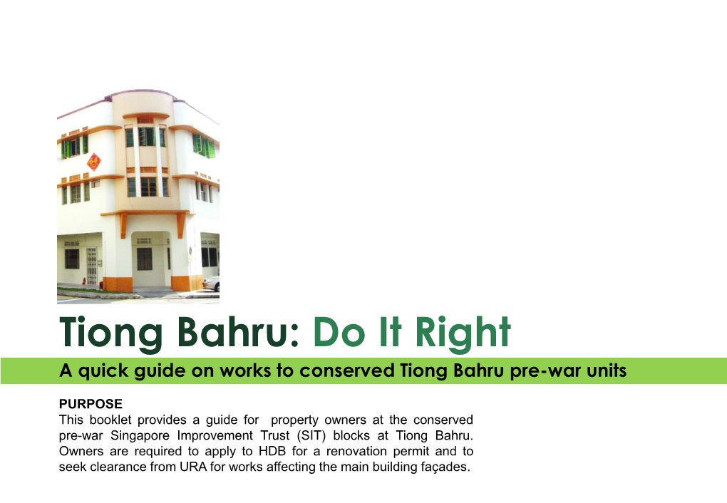 Tiong Bahru: Do It Right a Quick Guide on Works to Conserved Tiong Bahru Pre-War Units