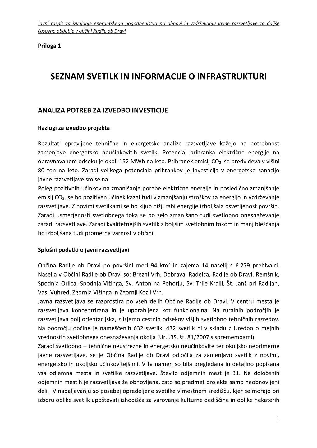 Seznam Svetilk in Informacije O Infrastrukturi