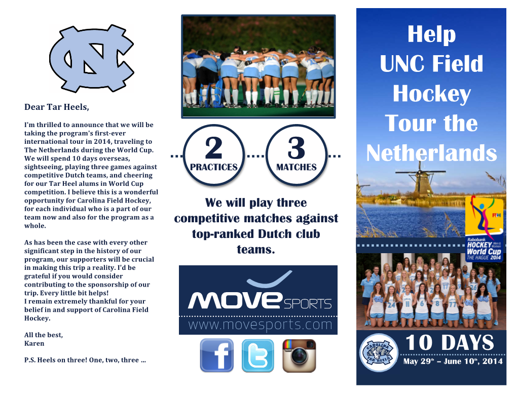 Help UNC Field Hockey Tour the Netherlands