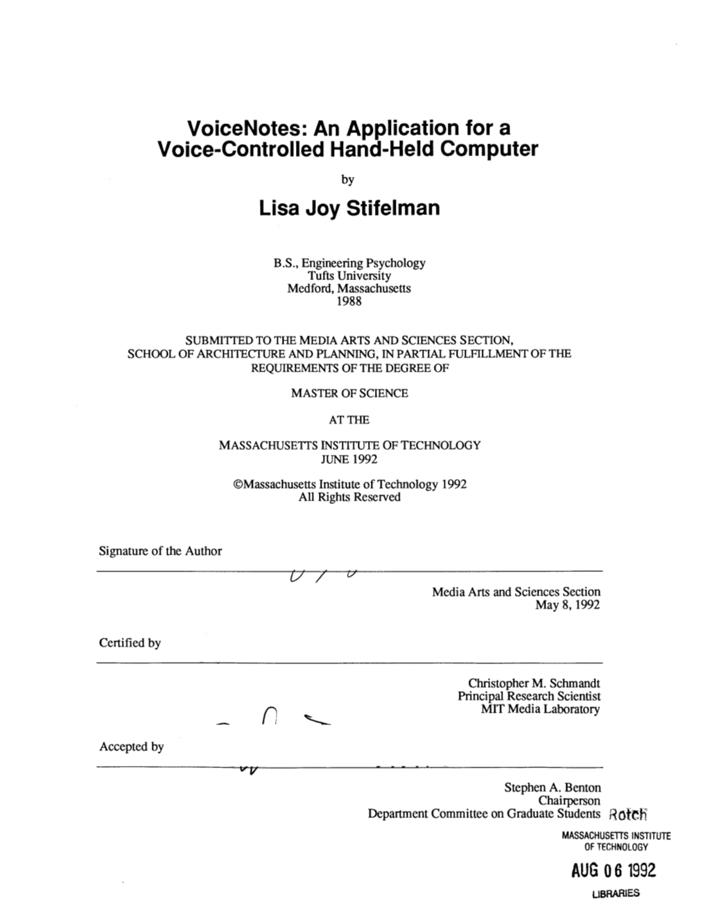 Voicenotes: an Application for a Voice-Controlled Hand-Held Computer by Lisa Joy Stifelman