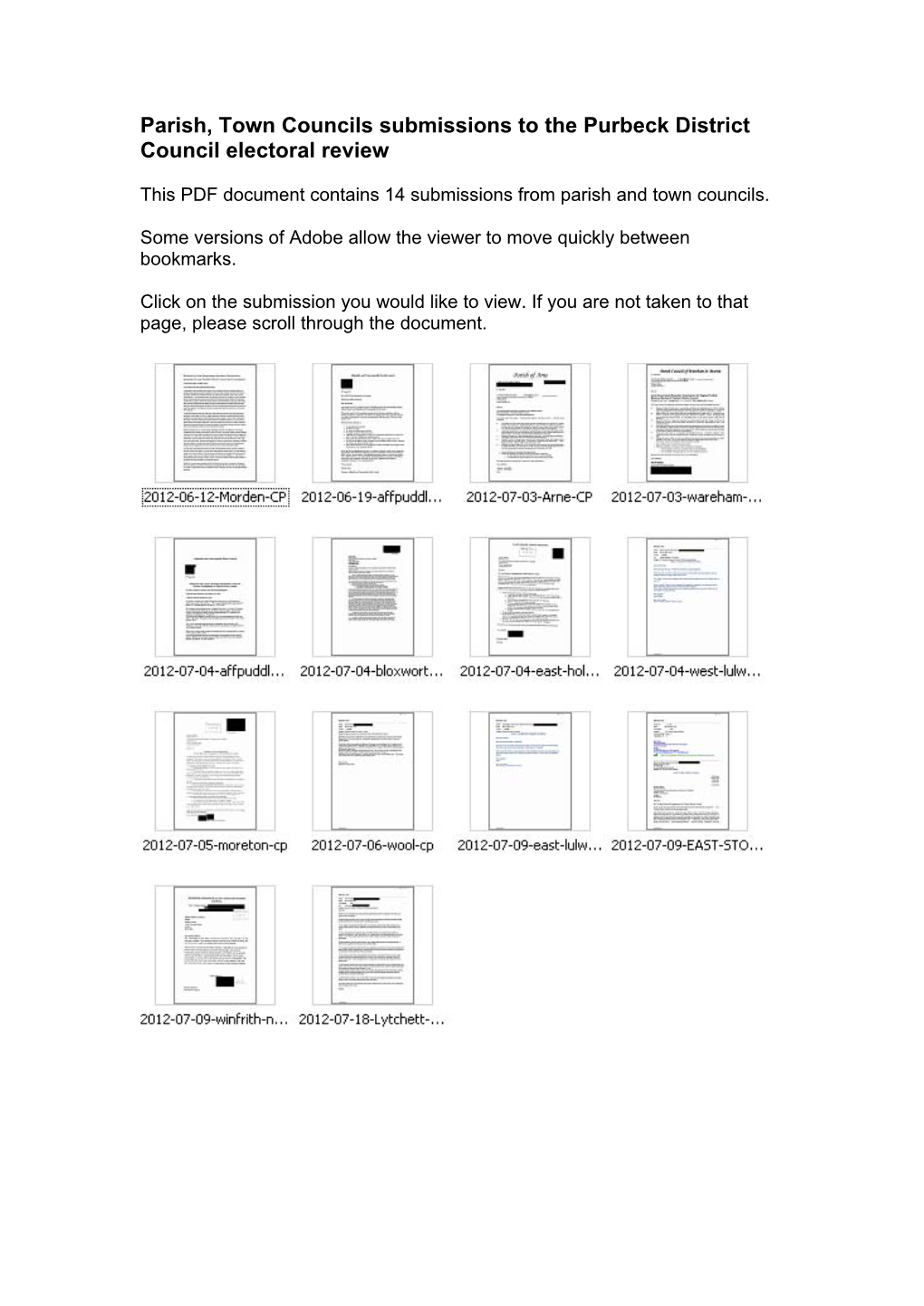 Parish, Town Councils Submissions to the Purbeck District Council Electoral Review