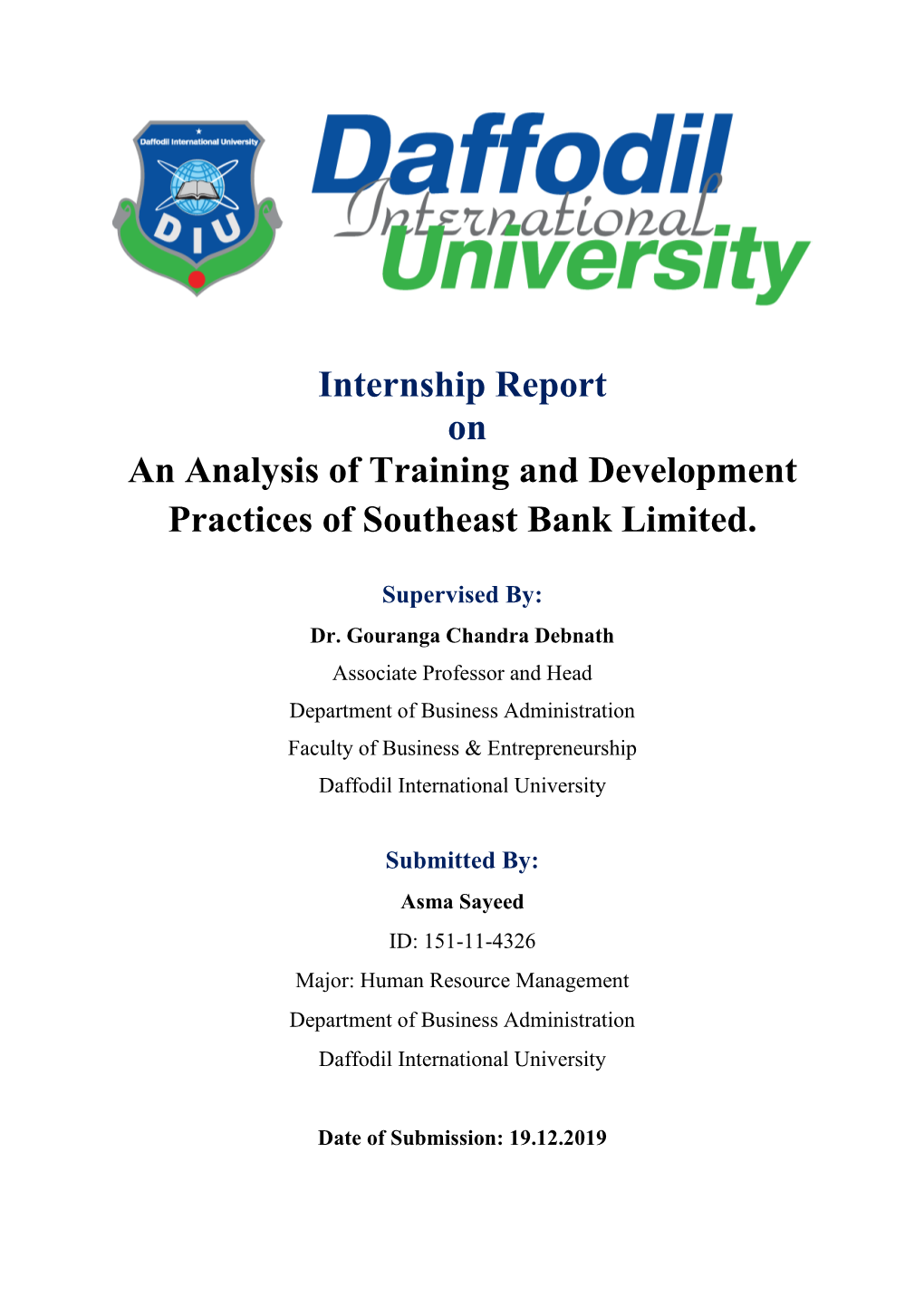 Internship Report on an Analysis of Training and Development Practices of Southeast Bank Limited