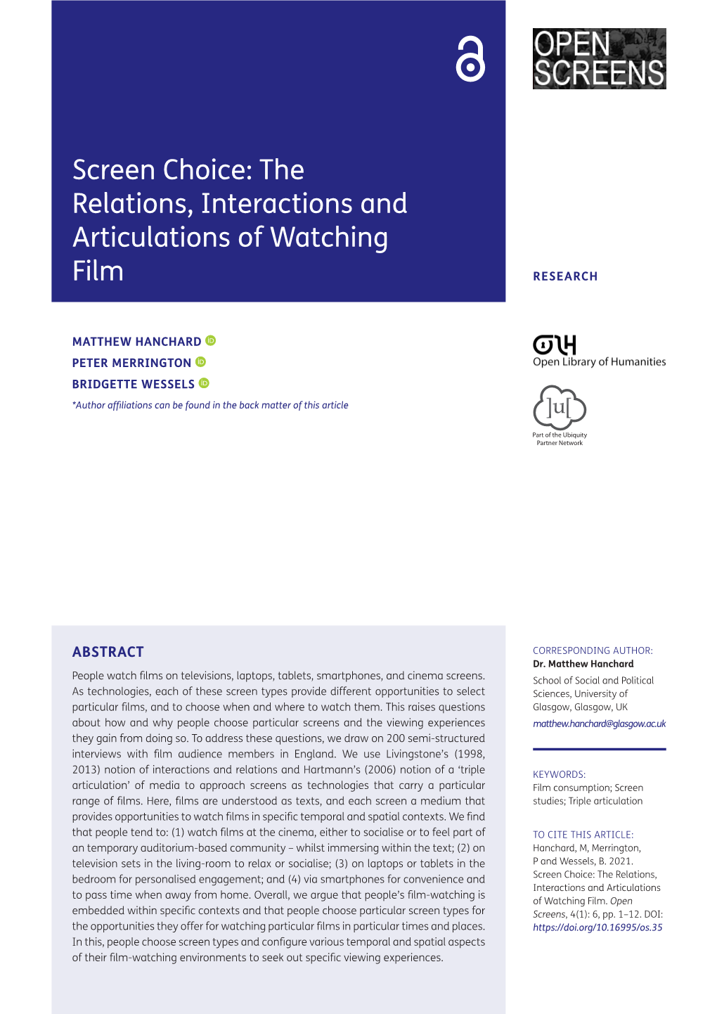The Relations, Interactions and Articulations of Watching Film