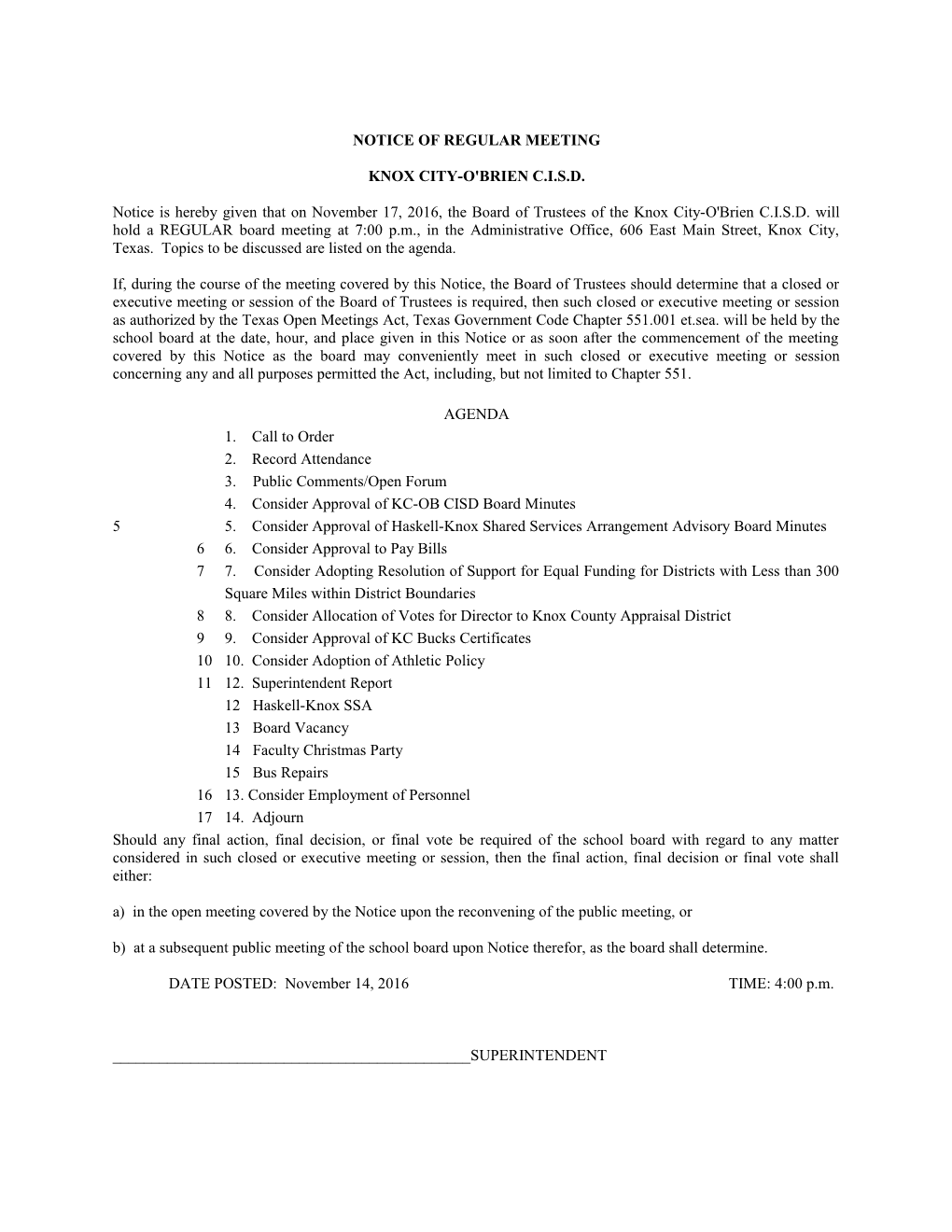 Notice of Regular Meeting s1