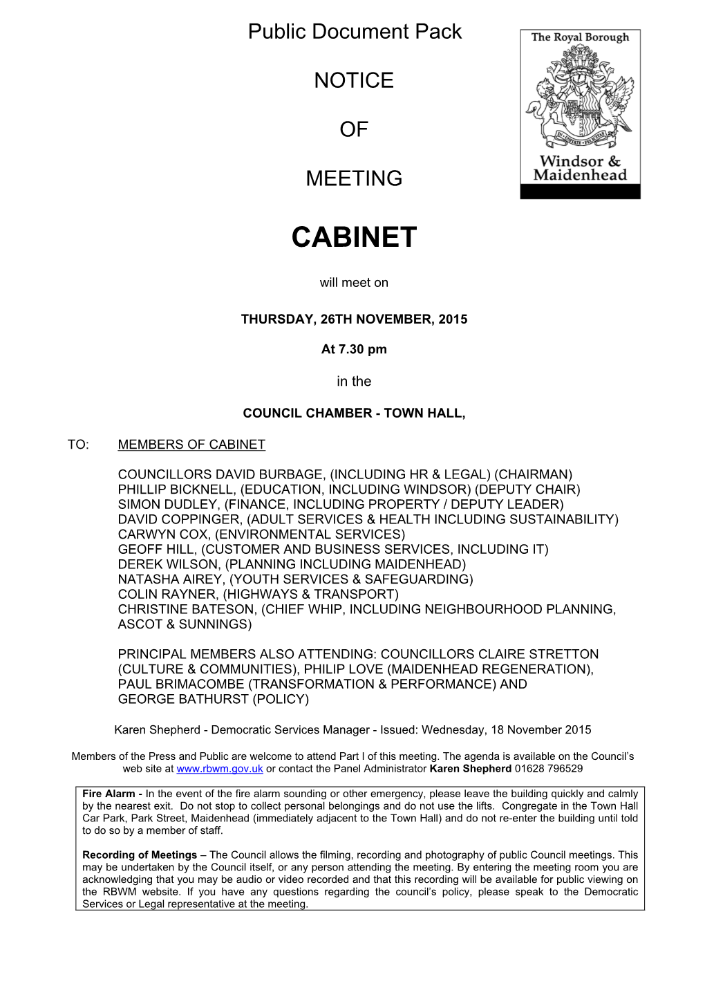 (Public Pack)Agenda Document for Cabinet, 26/11/2015 19:30