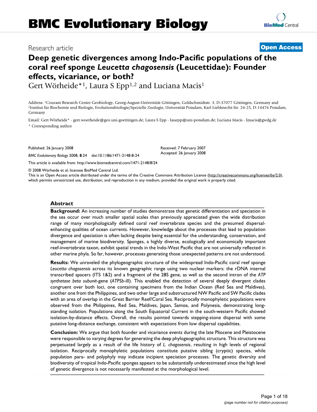 Deep Genetic Divergences Among Indo-Pacific Populations of the Coral