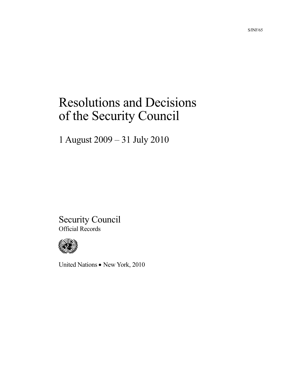 Resolutions and Decisions of the Security Council