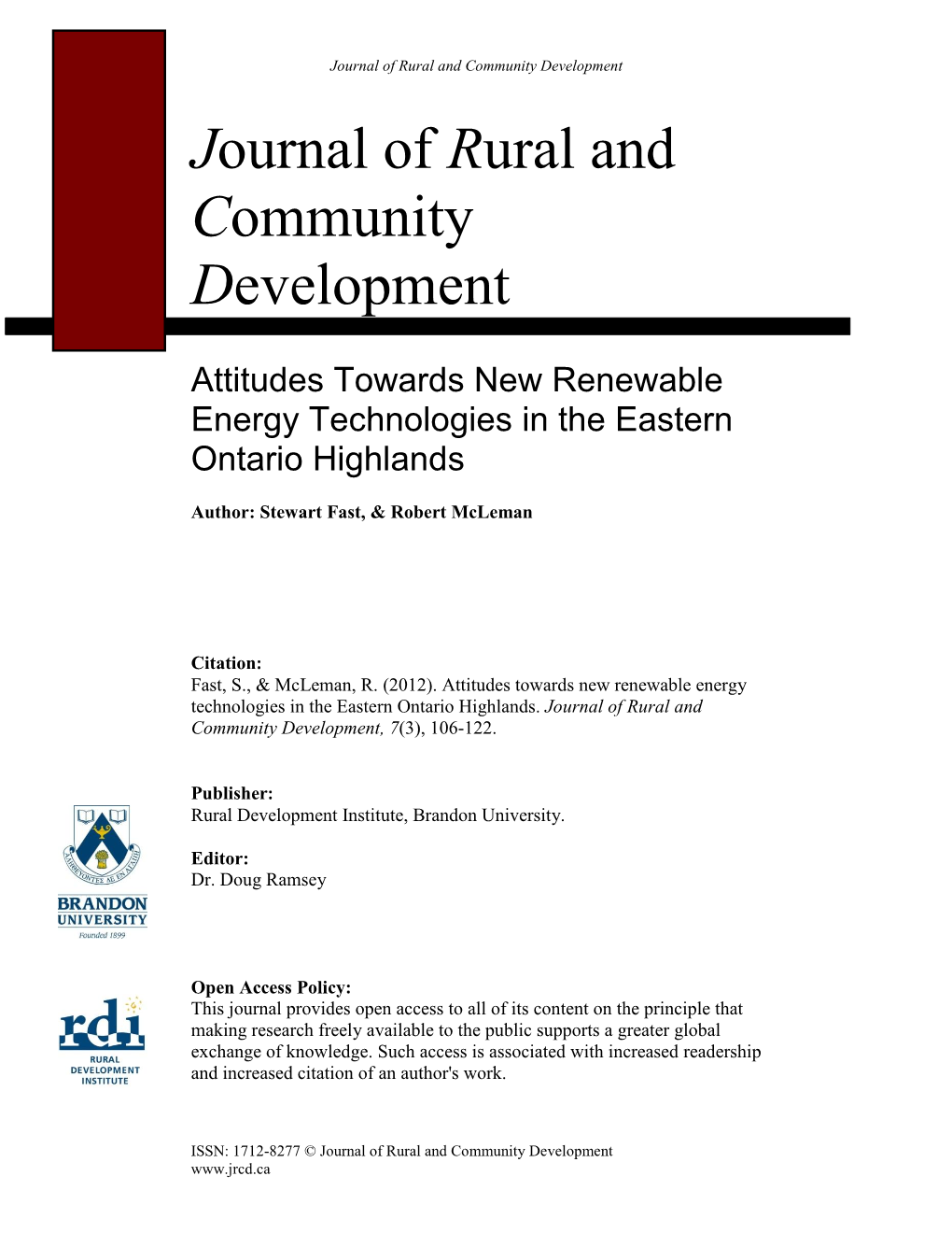 Understanding Rural Uptake of New Renewable Energy Technologies: The