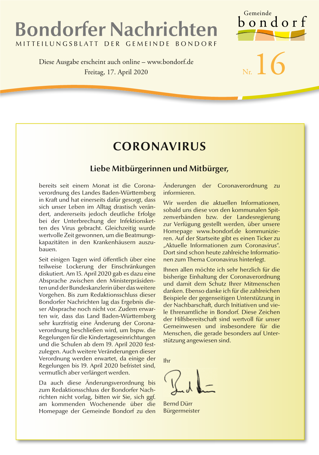 Bondorfer Nachrichten Bondorf MITTEILUNGSBLATT DER GEMEINDE BONDORF