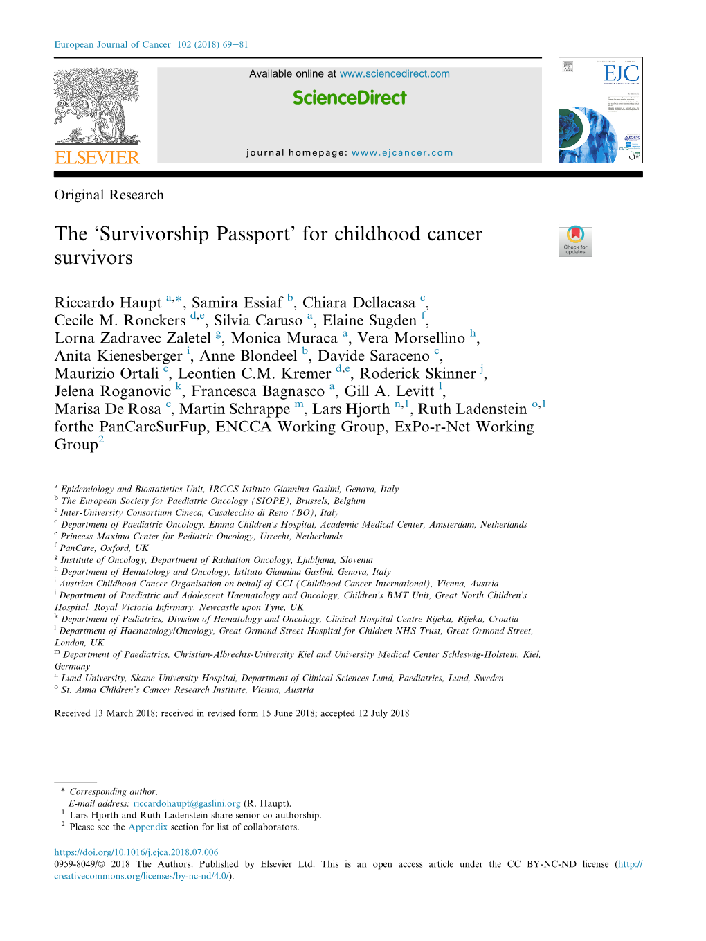 The `Survivorship Passport' for Childhood Cancer Survivors