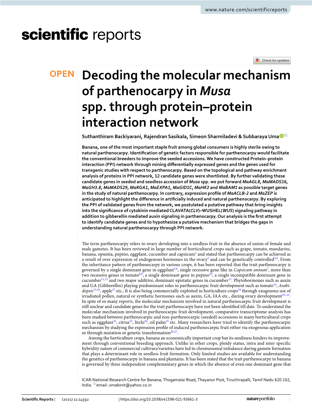 Decoding the Molecular Mechanism of Parthenocarpy in Musa Spp