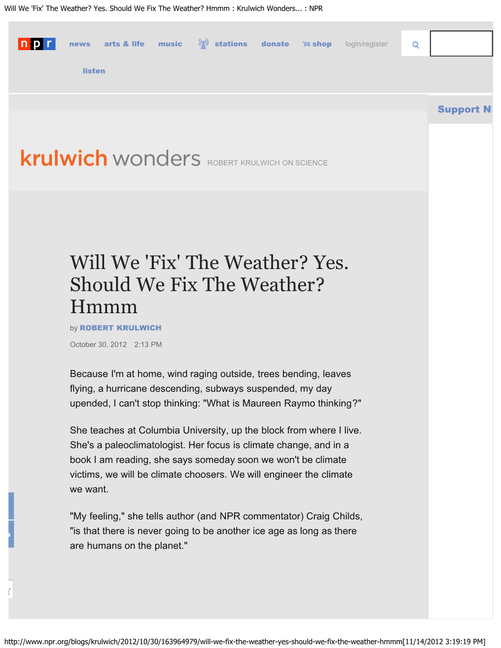 Yes. Should We Fix the Weather? Hmmm : Krulwich Wonders... : NPR