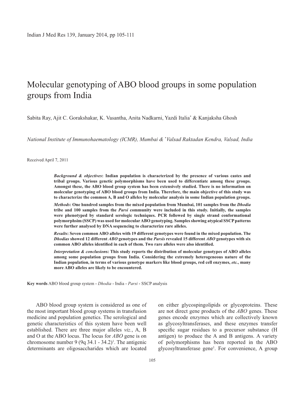 Molecular Genotyping of ABO Blood Groups in Some Population Groups from India