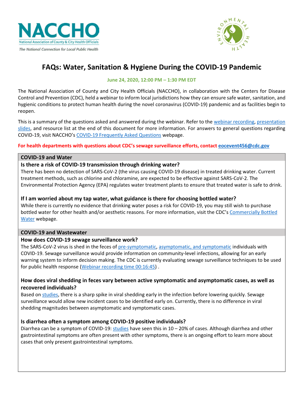 Faqs: Water, Sanitation & Hygiene During the COVID-19 Pandemic