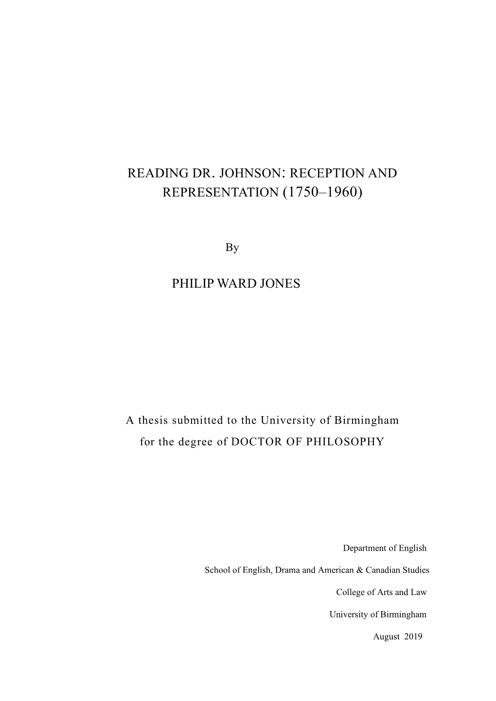 Reading Dr. Johnson: Reception and Representation (1750–1960)