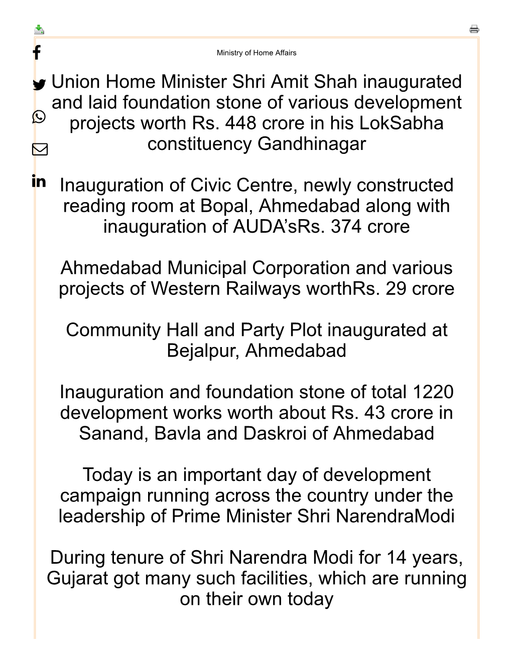 Union Home Minister Shri Amit Shah Inaugurated and Laid Foundation Stone of Various Development  Projects Worth Rs