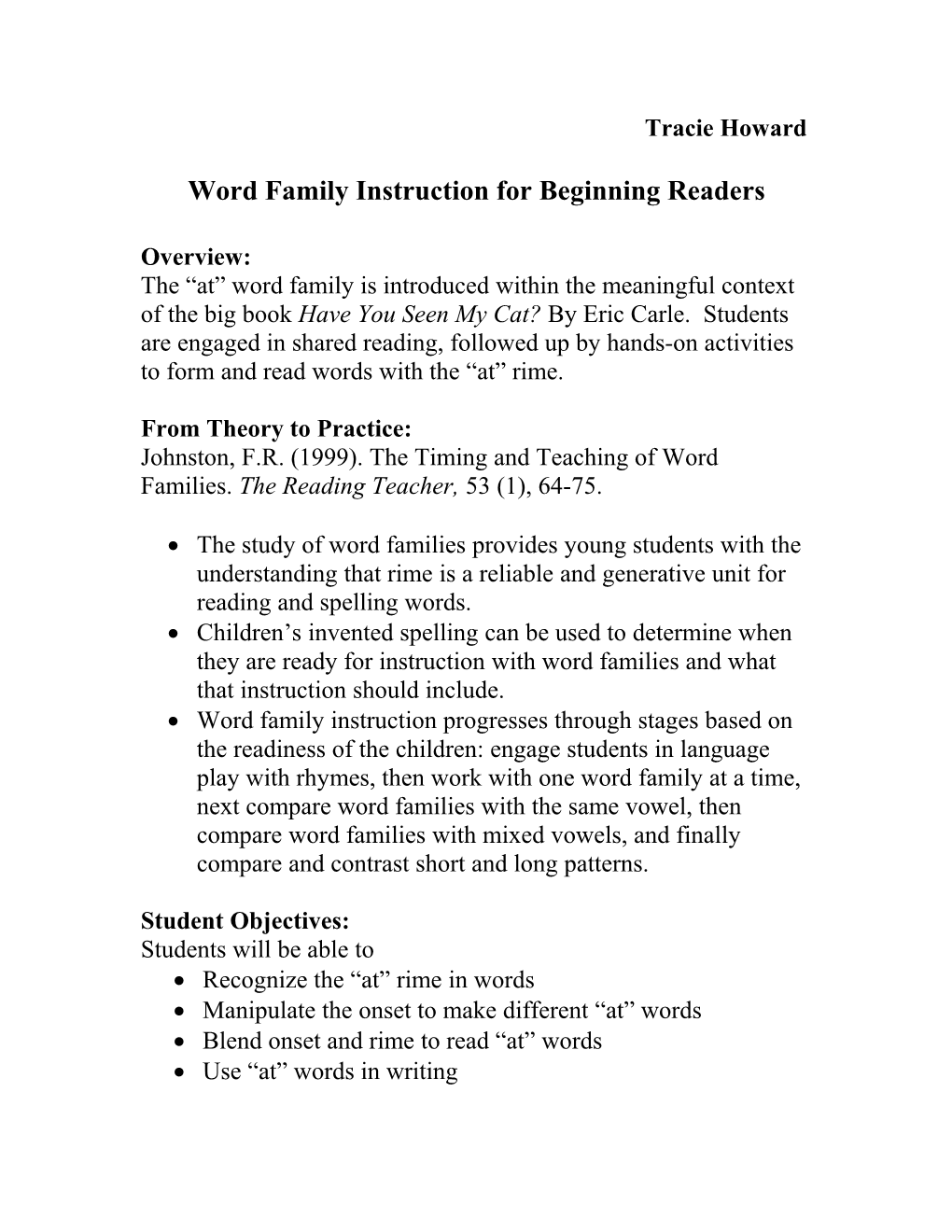 Word Family Instruction for Beginning Readers