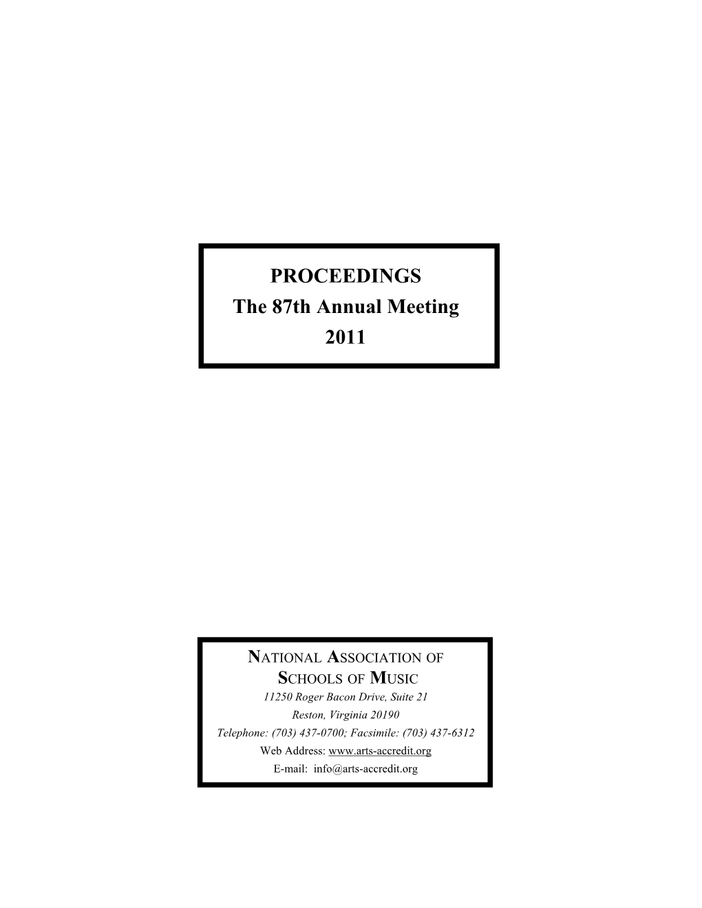 Proceedings, the 87Th Annual Meeting, 2011