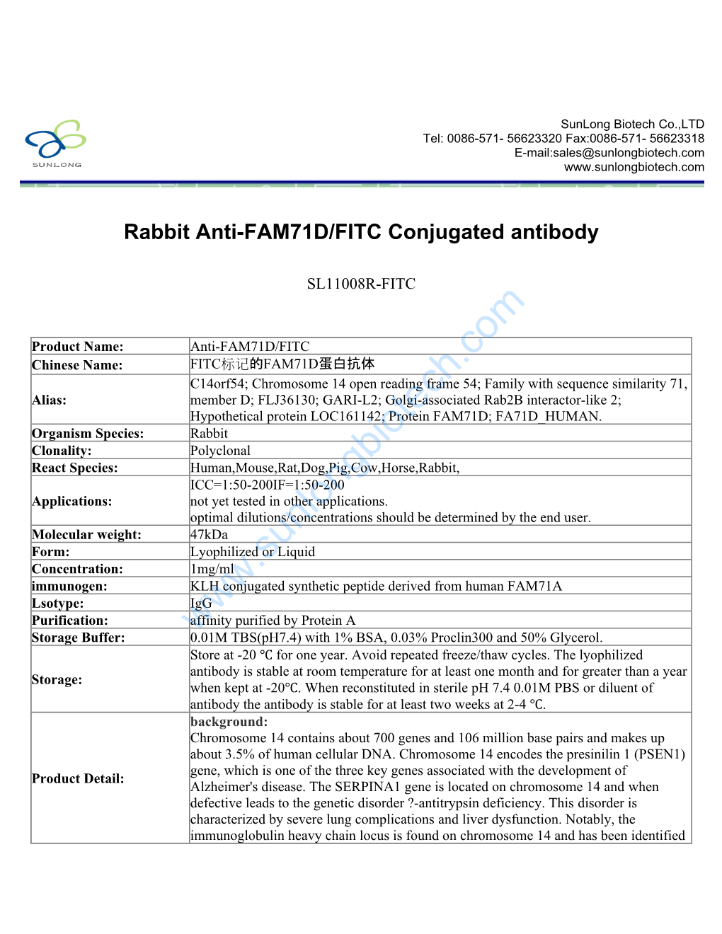 Rabbit Anti-FAM71D/FITC Conjugated Antibody